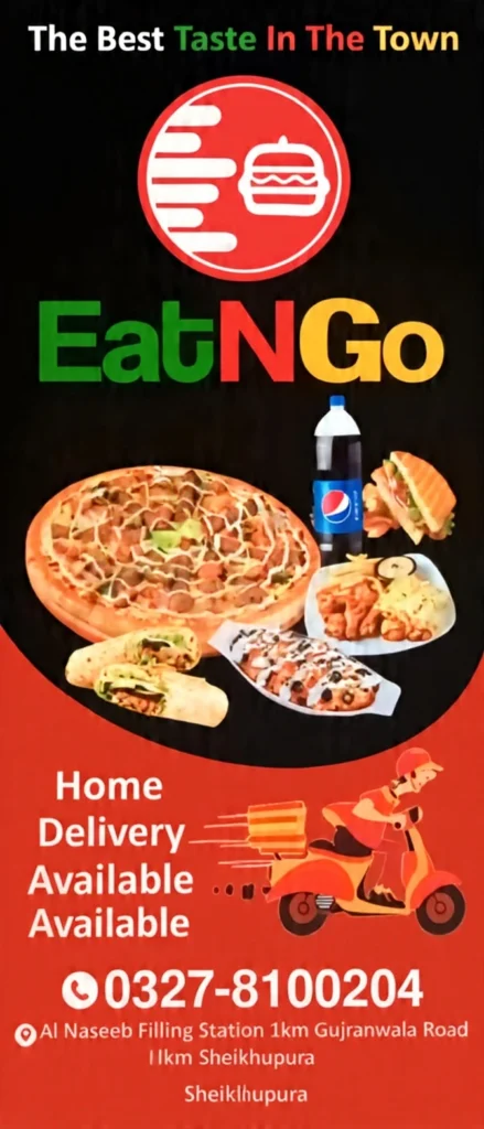 Eat N Go Restaurant Sheikhupura: An Honest First-Hand Review, Beef Burger Breakdown, and Complete Visitor Guide Eat N Go Sheikhupura menu card displaying Alfredo pasta, platters, and desserts.