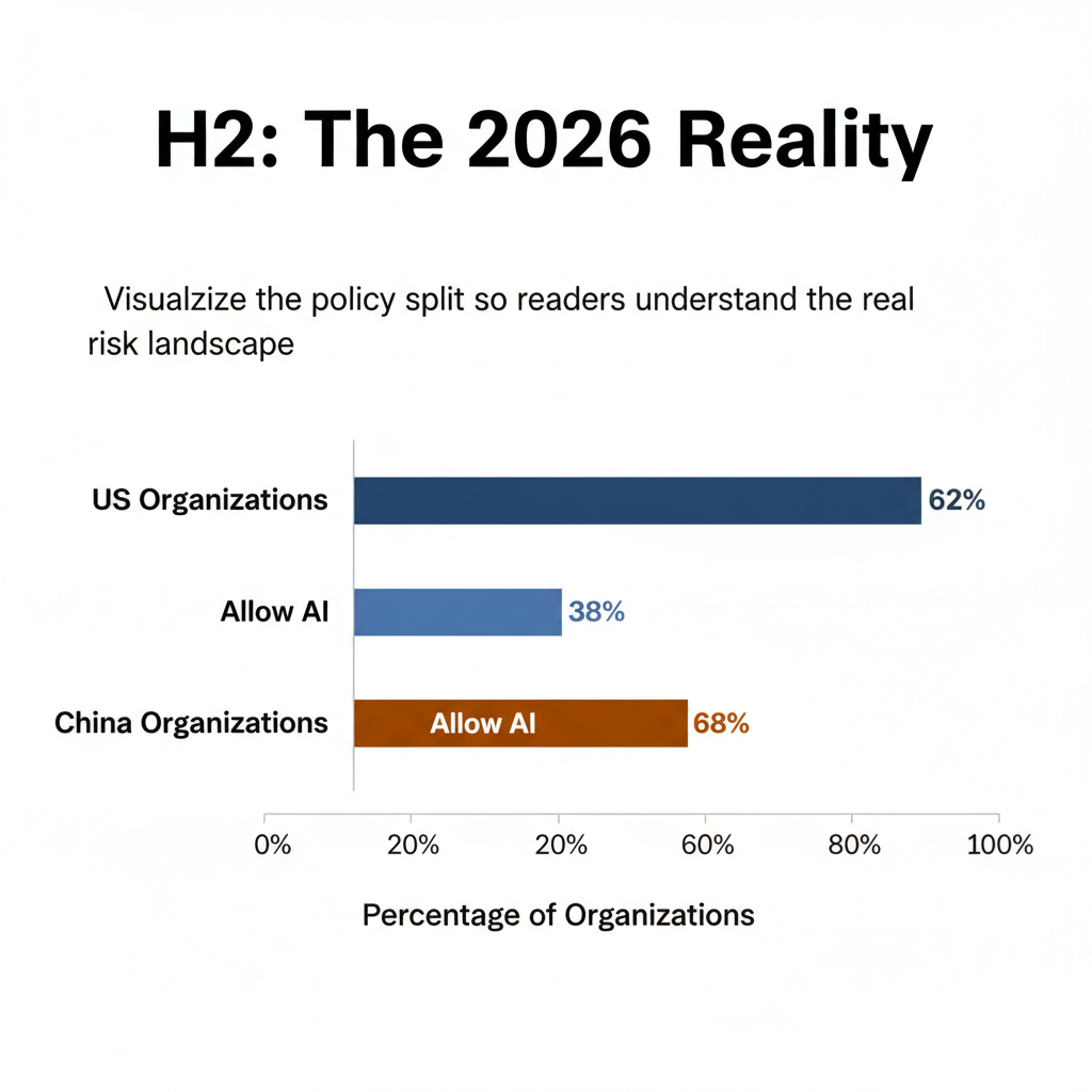 bar chart of ai interview policies showing 62% prohibit, 38% allow in us, 68% in china