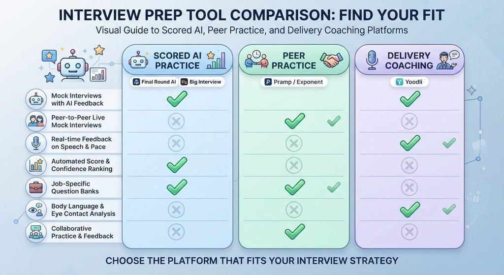 Best AI Interview Preparation Tools for Job Seekers in 2026 comparison chart of ai interview prep tools by practice type
