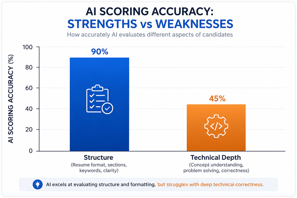 How AI Interview Tools Are Changing Job Preparation (2026) comparison chart showing ai scoring high on structure and low on technical depth