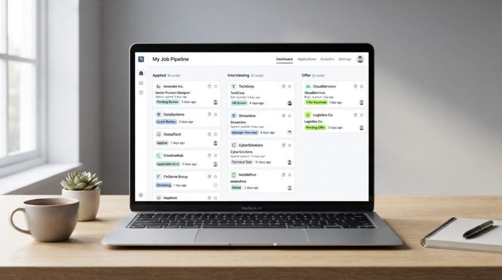 job application tracker dashboard showing applications by status