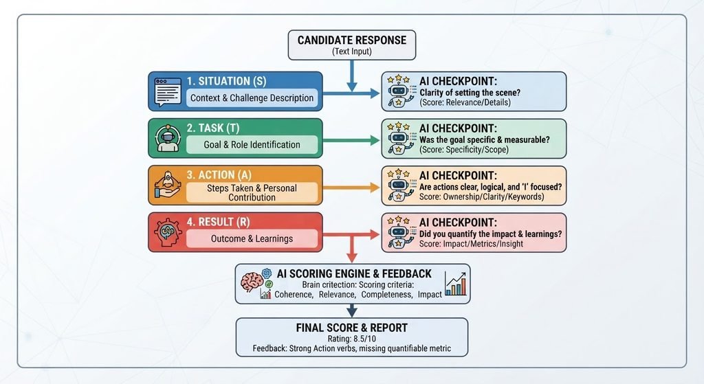 How AI Interview Tools Are Changing Job Preparation (2026) star method evaluation flowchart used by ai interview scoring systems