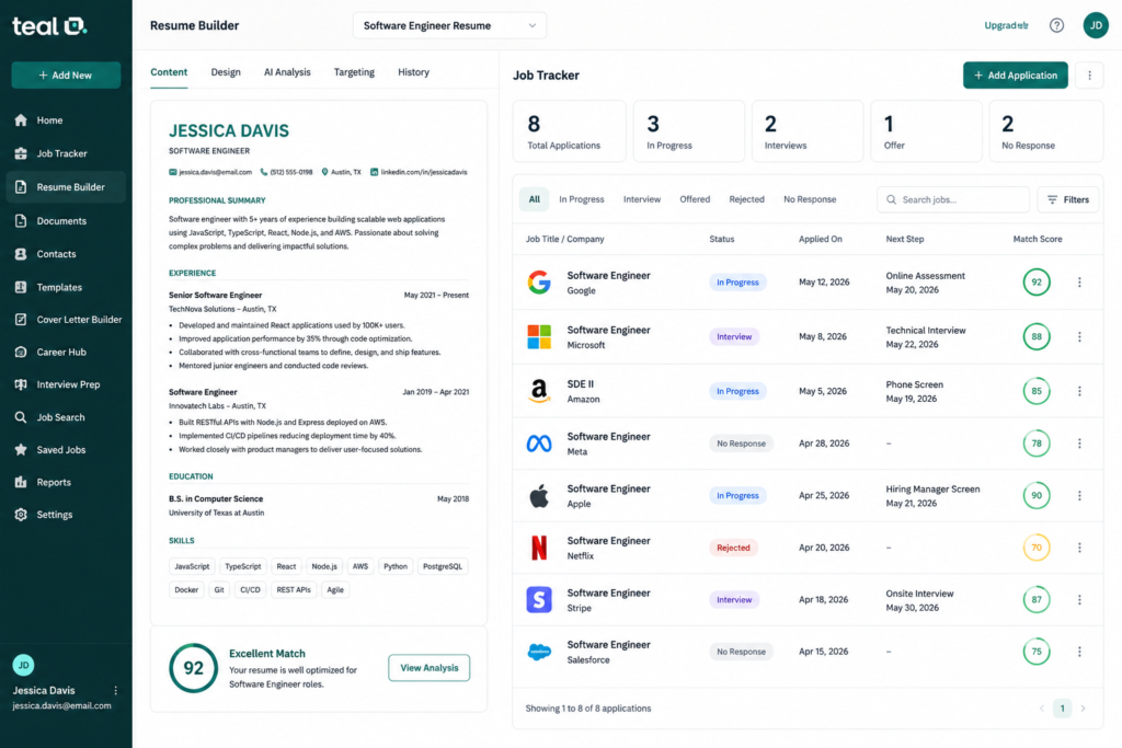 Best AI Resume Builder 2026: 5 Tools That Pass ATS Filters Teal AI resume builder with integrated job tracker dashboard
