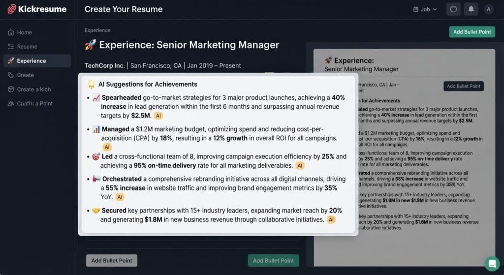 Best AI Resume Builder 2026: 5 Tools That Pass ATS Filters Kickresume AI-generated resume bullet points with quantified achievements