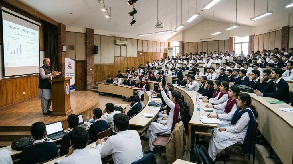 conceptual view of collegiate business guest lecture seminar in sheikhupura
